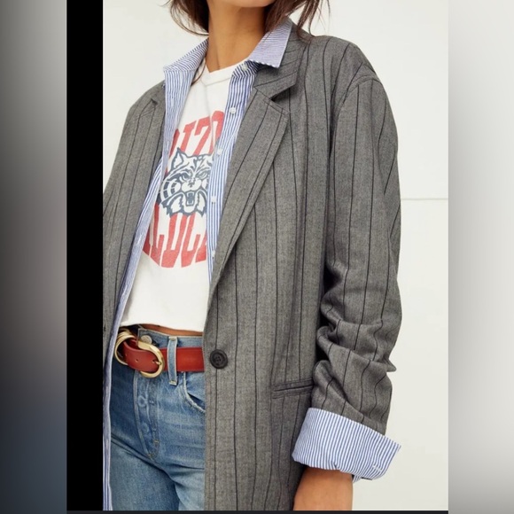 We The Free Jackets & Blazers - We The Free Beckett Boyfriend Blazer Gray Pinstripe | Size Small